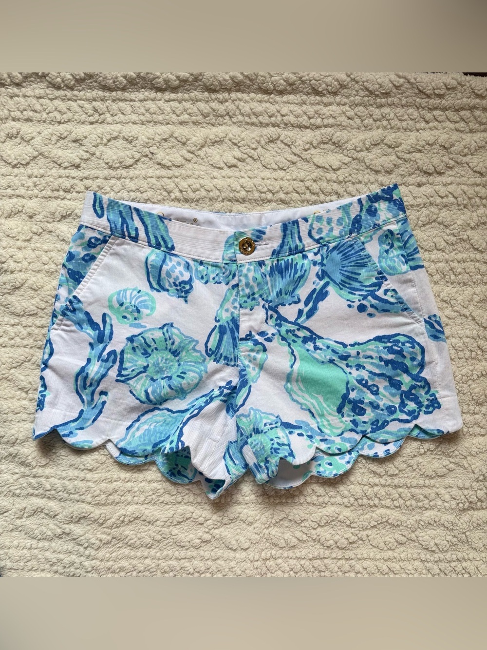 Lilly Pulitzer Buttercup Short White Shorts Seashells Golf Tennis Scalloped Sz 2